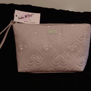 Betsey Johnson Pink Hearts Print Top Zip Cosmetic Bag